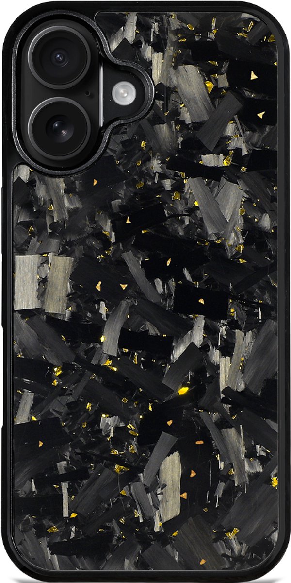 FirstClassCarbon – iPhone 16 – Carbon Fiber Hoesje – Forged Carbon – MagSafe Compatibel – Dun & Shockproof Telefoonhoesje – Goud