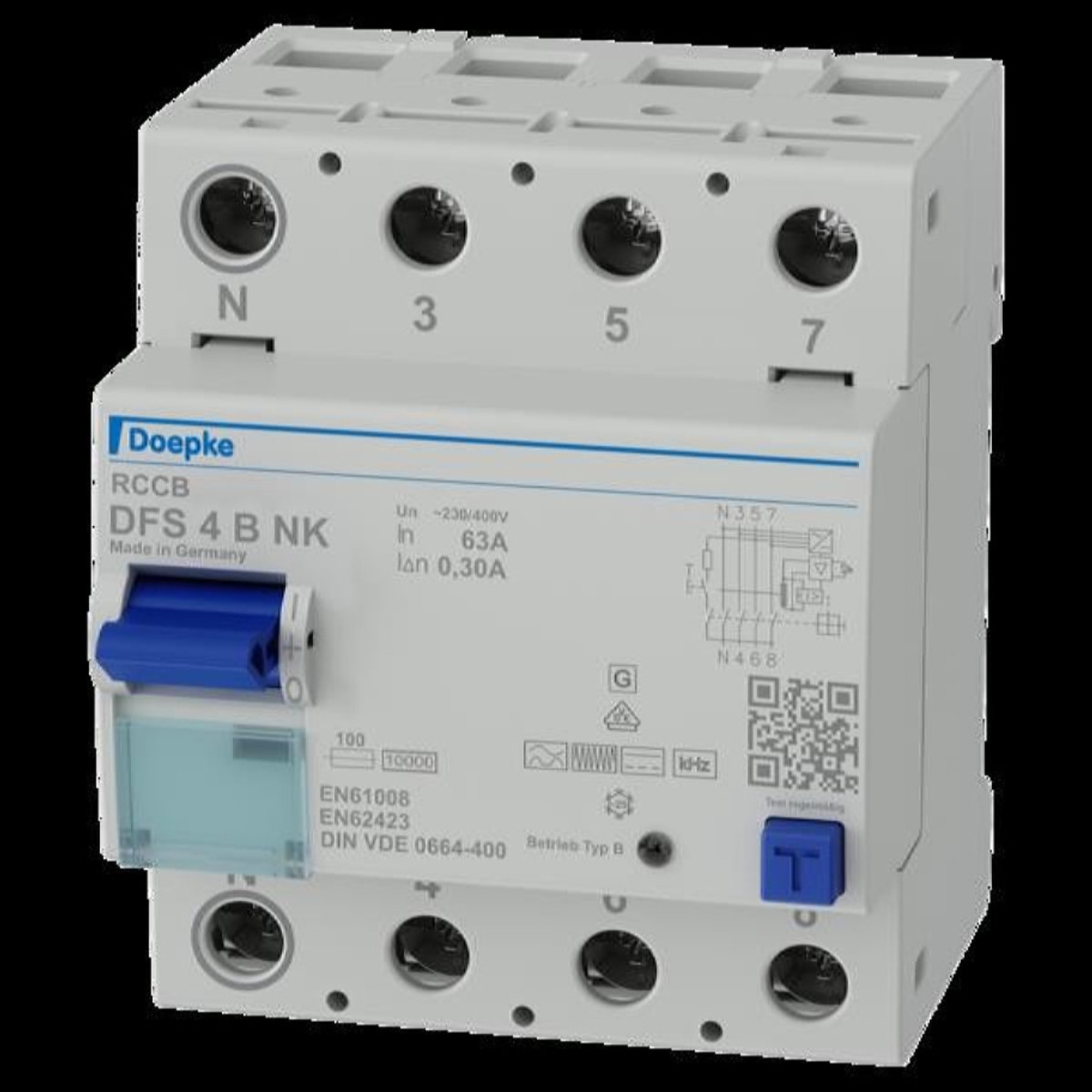 Doepke 09146995 DFS4 063-4/0,30 - B NK 4polig 63/0,3A Aardlekschakelaar Allcurrentsensitive B 4-polig 63 A 0.3 A 230 V,