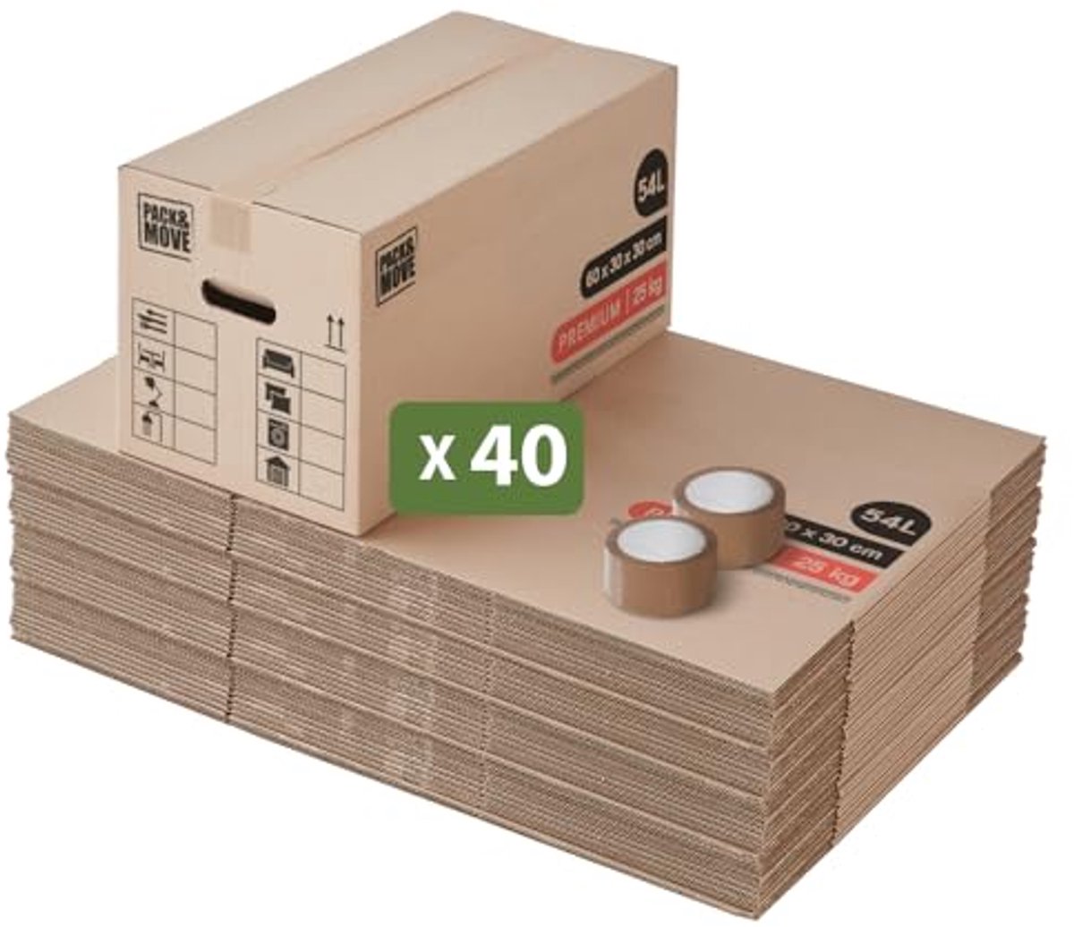 Set van 40 Premium Verhuisdozen - Extreem Sterk en Herbruikbaar - 60 x 30 x 30 cm