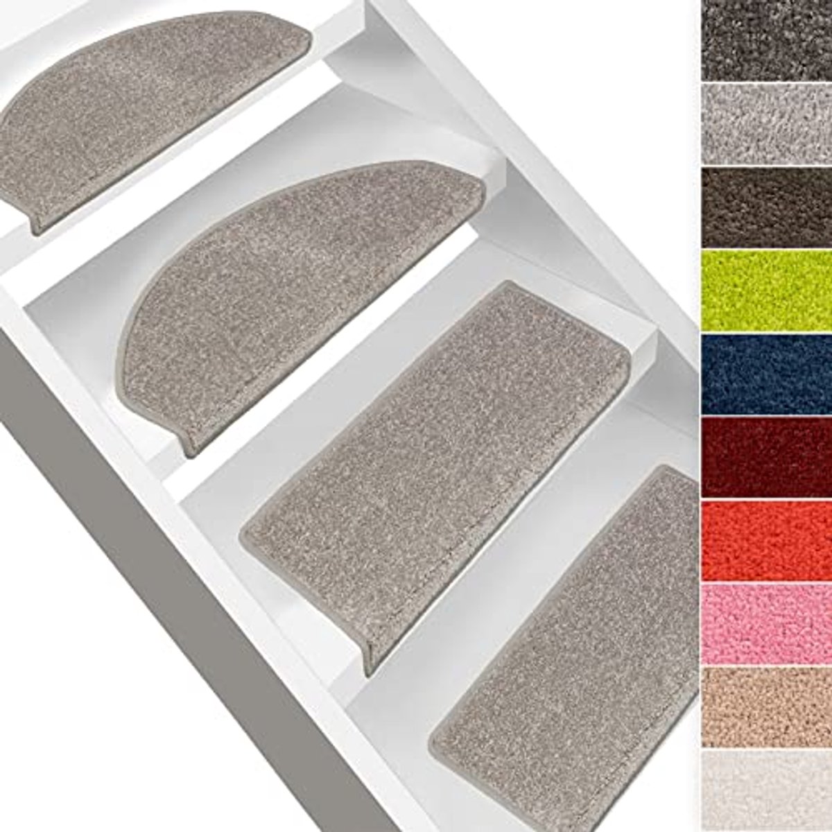Velours trapmat halfrond of rechthoekig in 7 kleuren, 15 stuks, zilvergrijs