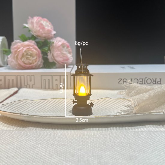 Miniatuur elektronische kaarslamp - LED Pony Lantaarn - Vintage draagbare lantaarn - Mini Paleis Lantaarn - Kerstsfeerverlichting Ornamenten - 10 stuks - Zwart