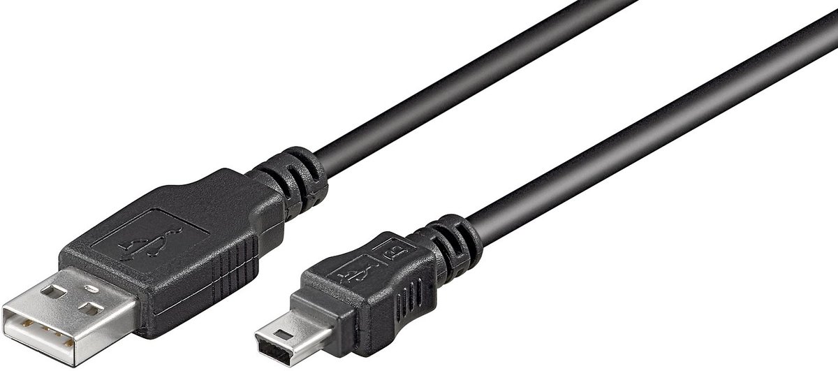 USB Mini B naar USB-A kabel - USB2.0 - tot 2A / zwart - 1 meter