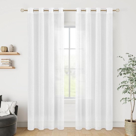 MRTREES Gordijnen, wit, linnenlook, woonkamer, modern, semi-transparant, set van 2, 240 x 140 cm (h x b), linnen gordijnen, slaapkamer, met verborgen lussen, wit