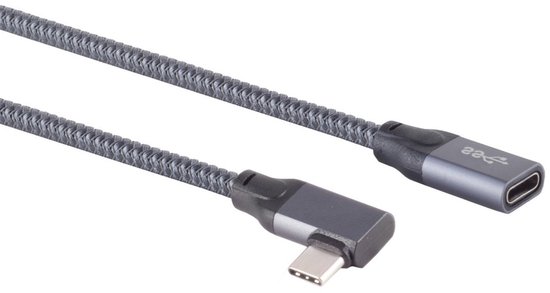 USB-C verlengkabel | haaks (links/rechts) | USB3.2 20 Gbps | PD 100W | 4K 60Hz | aluminium/nylon | 2 meter