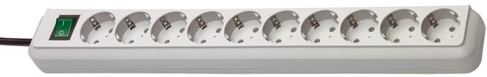 Eco-Line stekkerdoos met schakelaar 10-voudig lichtgrijs 3m H05VV-F 3G1,5