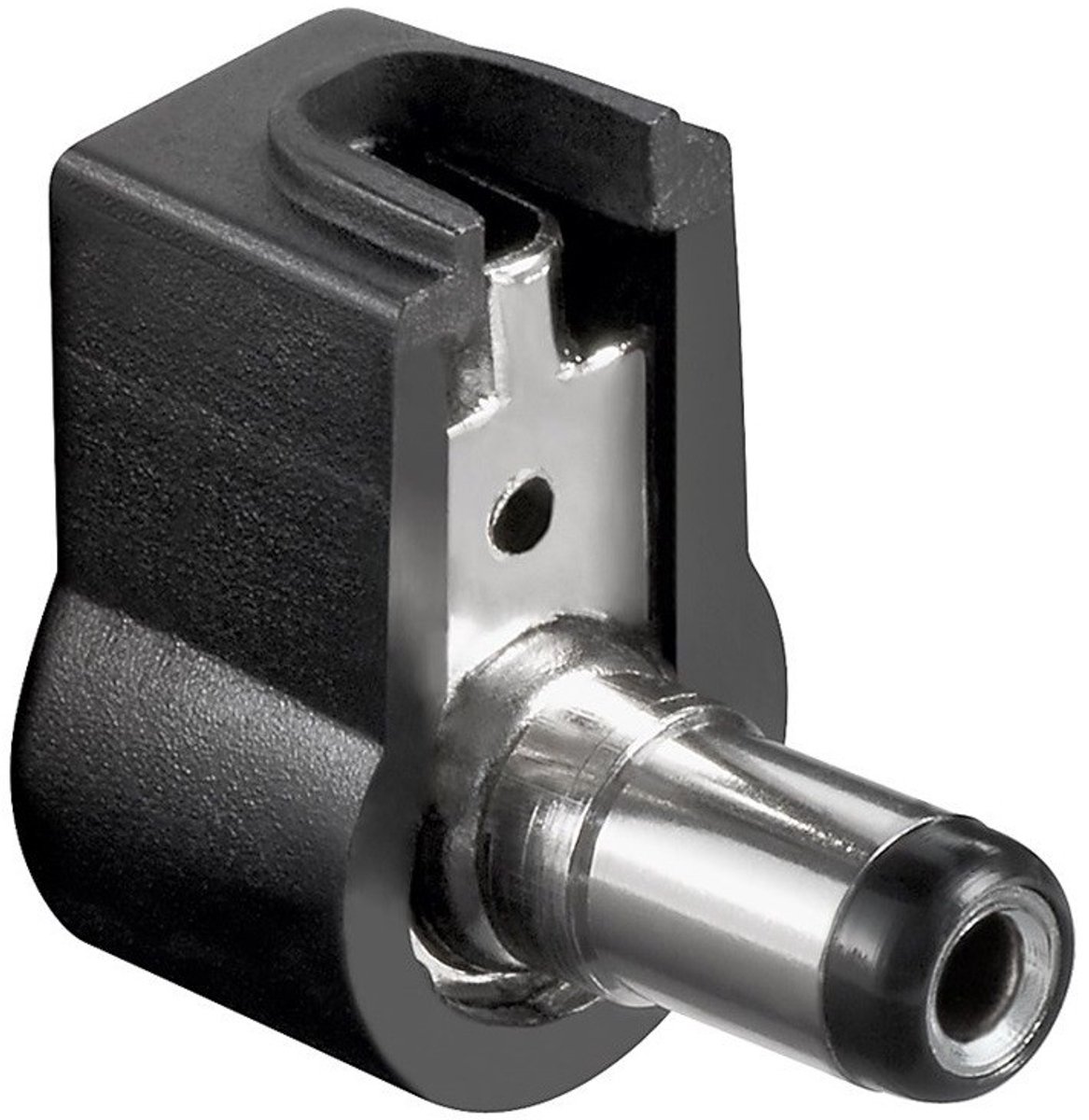 DC (m) connector haaks - 5,5 x 2,1 mm - soldeerbaar / zwart