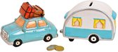 Spaarpot "Vakantie-auto met Caravan" van keramiek
