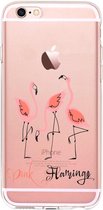 Apple Iphone 6 / 6S Transparant siliconen hoesje (Pink Flamingo)