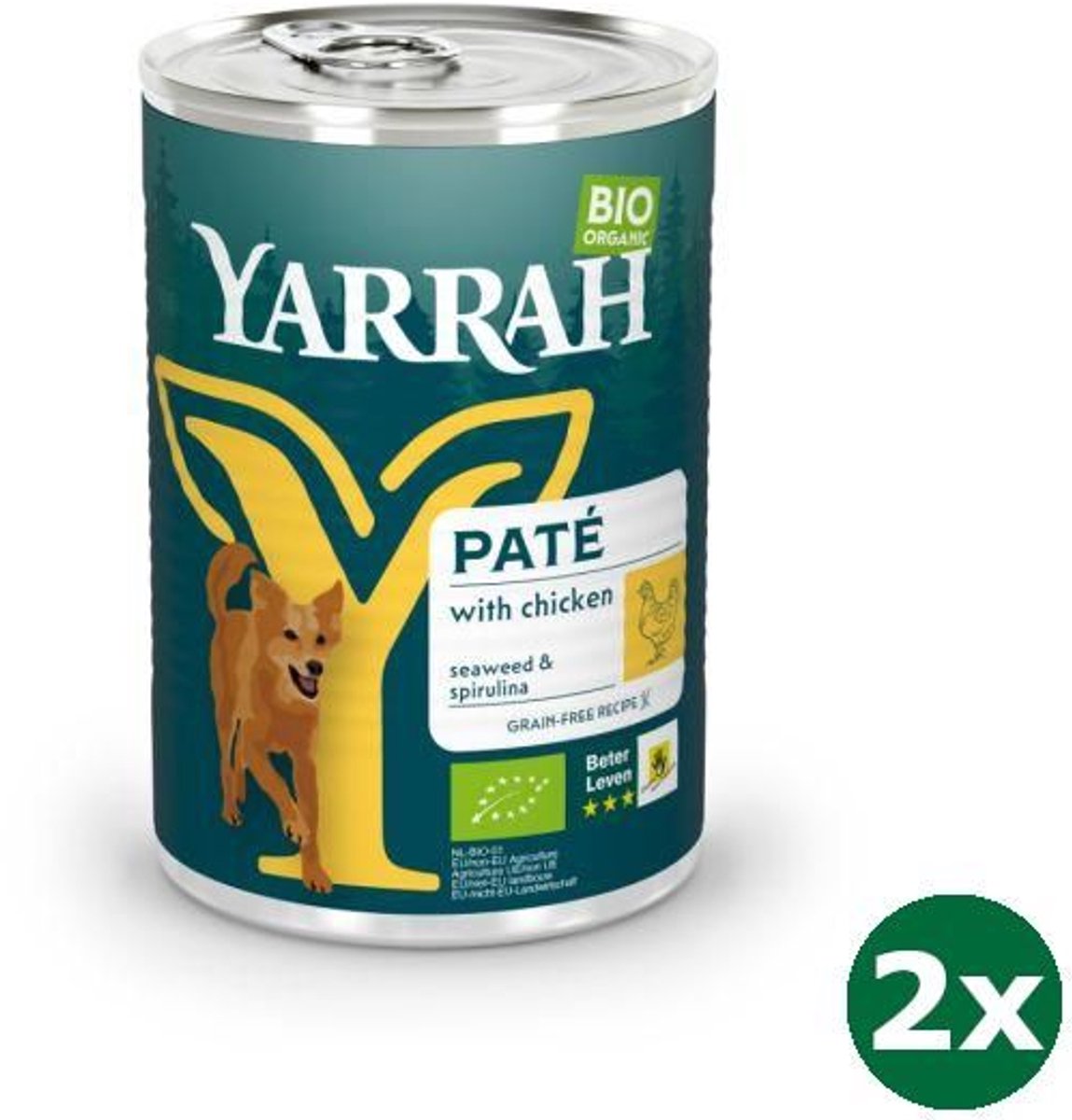 Yarrah 2x12x400 gr Yarrah dog blik pate met kip hondenvoer NL-BIO-01