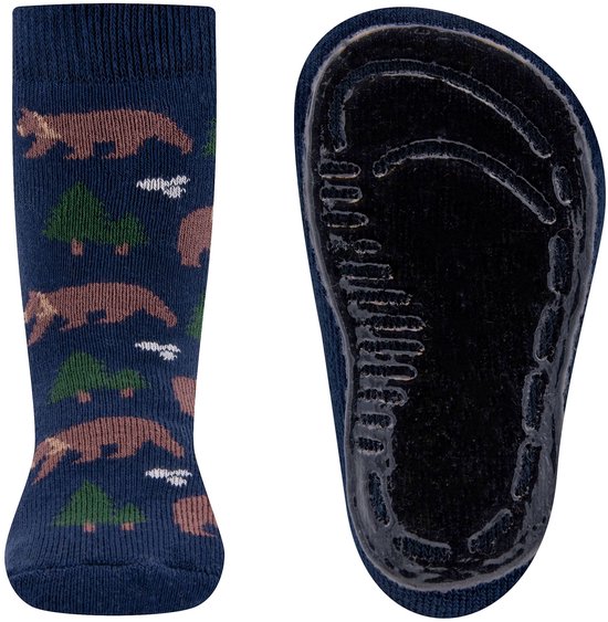Blauwe antislip sokken met beren en bomen print.