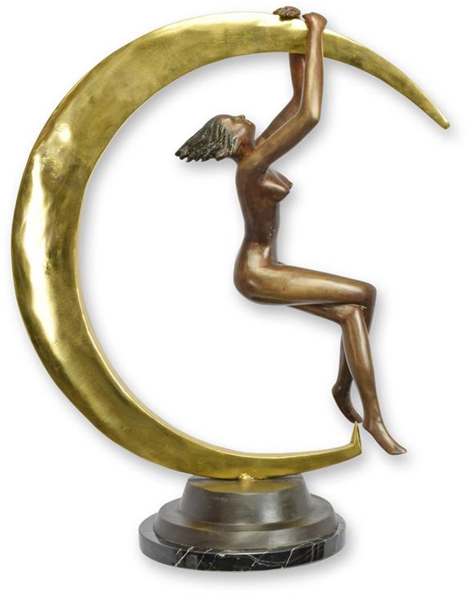 Bronzen beeld - Vrouw in halve maan - sculptuur - 57,8 cm hoog