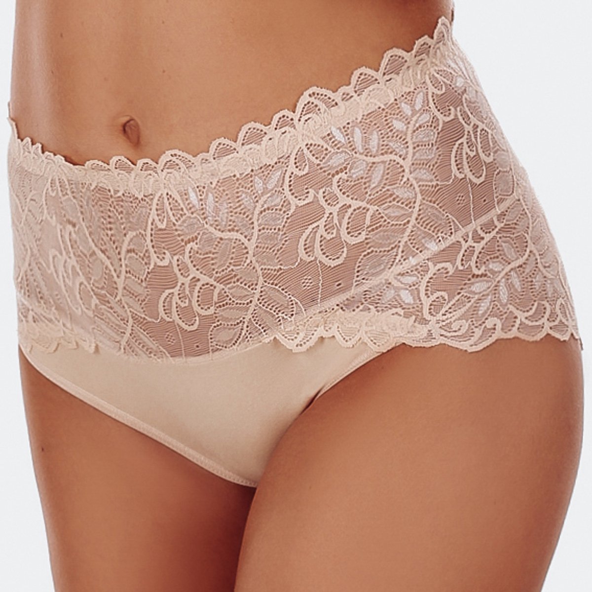 FUNNY DAY Dames Slip LILLY - Beige - Maat XL - Hoge taille met kant