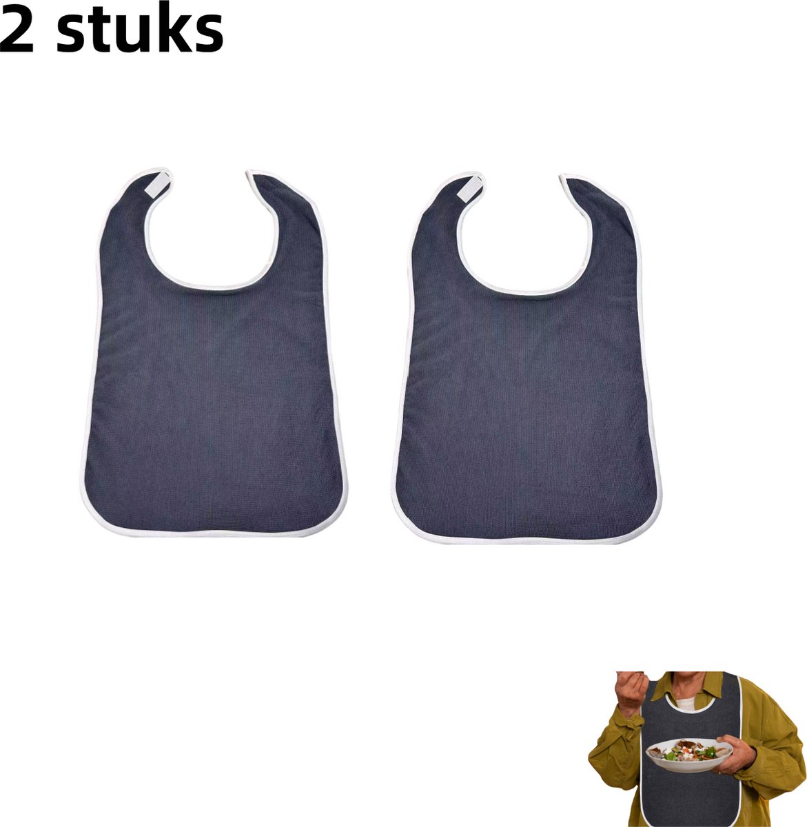 Image of 2-delige - Anti-fouling slabbetje voor ouderen - Speekselzakje - Geschikt voor mannen en vrouwen - Verstelbare en verlengde dieetdoek - Grijs