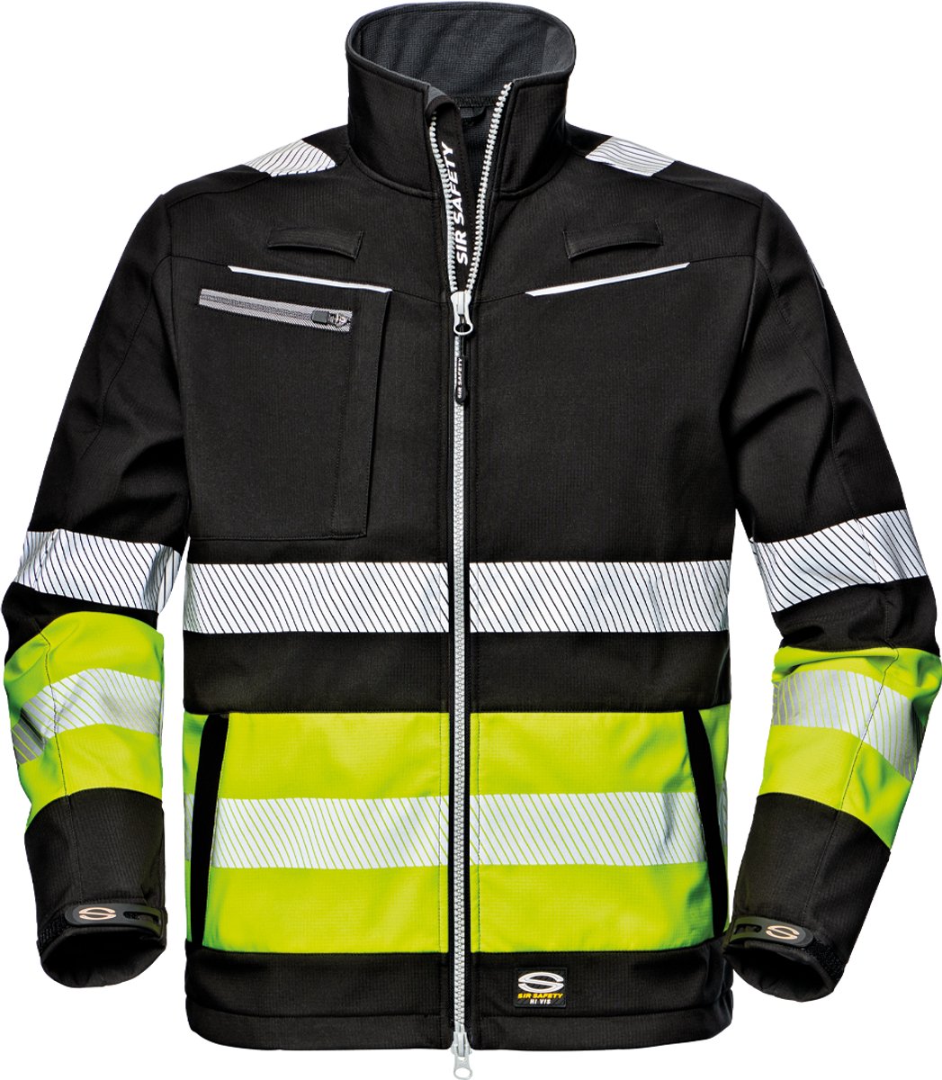 SIR SAFETY CONTRAST Hi Vis Reflecterend Softshell Werkjas HEREN Veiligheidsjas Zwart Geel - EN 20471 Klasse 1 - Ripstop