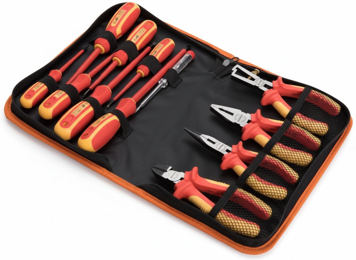 Gereedschapset 12-Delig – Tangenset – Schroevendraaierset – Schroevendraaiers & Tangen – Geïsoleerd Tot 1000 V – Stevige Case met Rits – Veilig & Professioneel