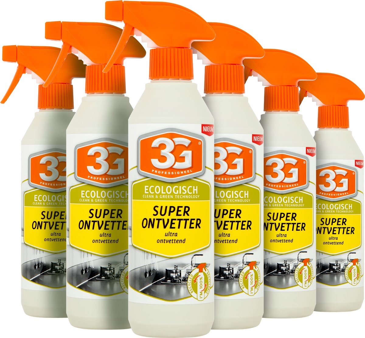 6x 3G Professioneel Superontvetter Ecologisch 500 ml - Ontvetter - Keukenreiniger - Ecologisch - Biologisch Afbreekbaar - Ovenreiniger - Vette Aanslag - Fornuis Reiniger - 6-Pack