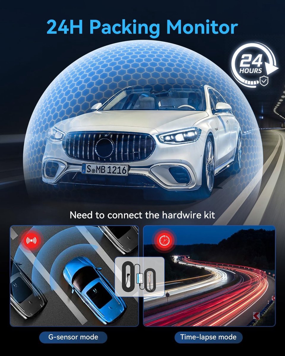 4K Dashcam voor auto, voor- en achtercamera, wifi-gps-autocamera met 32GB SD-kaart, 3-kanaals autocamera, 170° groothoek, nachtzicht, WDR, G-sensor, 24-uurs parkeermodus, loop-opname – foto 2