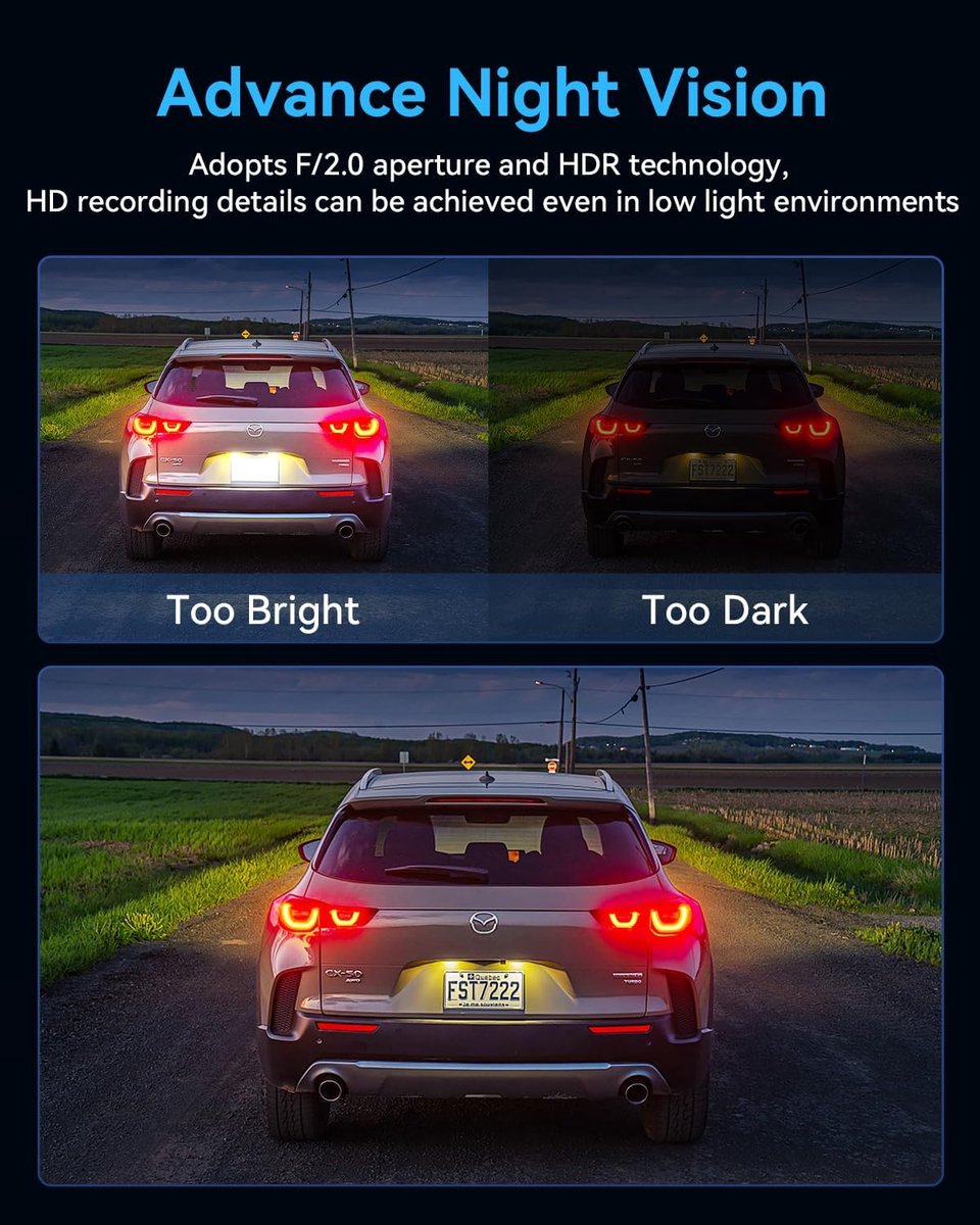 4K Dashcam voor auto, voor- en achtercamera, wifi-gps-autocamera met 32GB SD-kaart, 3-kanaals autocamera, 170° groothoek, nachtzicht, WDR, G-sensor, 24-uurs parkeermodus, loop-opname – foto 4