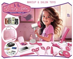 43 stuks meisjes kapspeelgoed - Schoonheidssalon speelset - Kinderen rolspel make-up set - Kapsalon stylist speelgoed - Met föhn, spiegel, schaar en stylaccessoires (Roze)