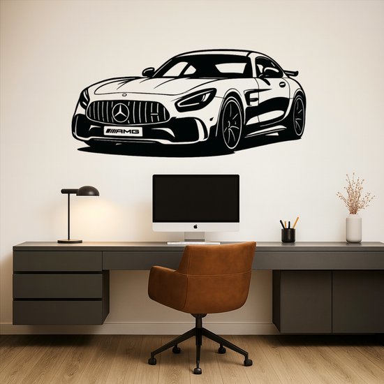 Auto Wanddecoratie Mercedes-AMG GT – Houten Muurdecoratie 75 cm – Zwart Lasergesneden Design – Voor Garage, Mancave en Woonkamer – Cadeau voor Autoliefhebber