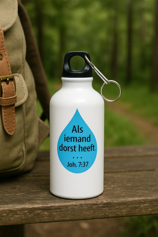 Bijbel waterfles - Christelijke waterfles - Bidon bijbeltekst - Drinkfles christelijk - Aluminium waterfles - Inspirerende fles - Geloof cadeau - Wandelen waterfles - Duurzaam alternatief plastic - Sportfles met tekst - Johannes 7:37 fles — afbeelding 2