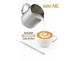 BELMONDT© RVS Melkopschuimkan – 600 ml – Met Maataanduiding – Inclusief Gratis Latte Art Pen – Barista Accessoire