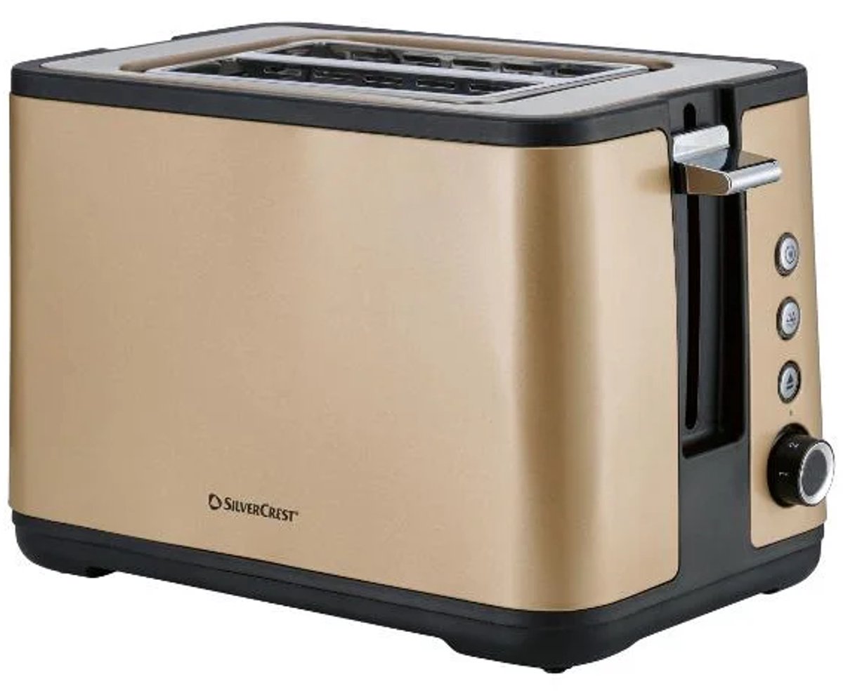 SILVERCREST® Broodrooster 850 W - 6 Toaststanden - Elektronische bruiningcontrole - Variabele broodschijfcentrering - Ontdooifunctie - Opwarmfunctie - Stopfunctie - Auto liftfunctie - Anti blokkeerfunctie - Champagnekleurig