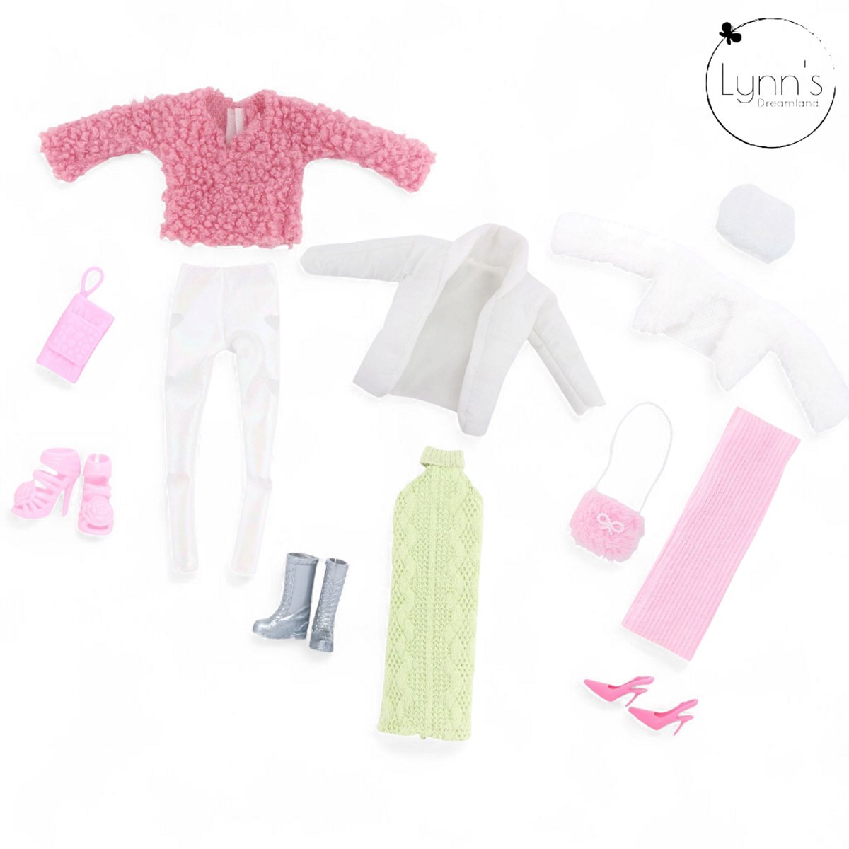 Lynn’s poppenkleertjes - Set ‘Lea’ - Geschikt voor modepop - Set van 3 outfits, 3 paar schoenen, 2 handtassen - Kledingset voor modepoppen - Cadeauzakje — afbeelding 5