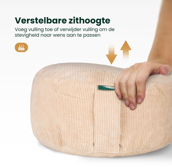 MindBaas - Meditatiekussen - Eco - Rib - Crème - Dubbel Gestikt - 15 x 33 cm (hoogte x diameter) - Yoga kussen - Yogakussen van MindBaas — afbeelding 4