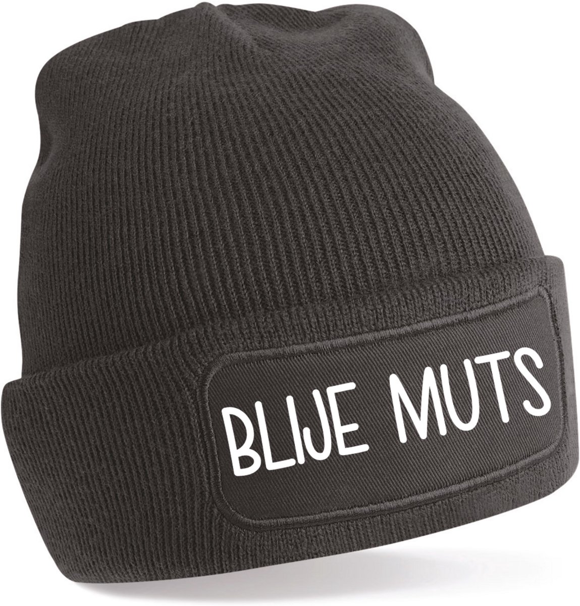 Beanie-BLIJE MUTS-kado-wintermuts-grappig-zwart-wit-skimuts