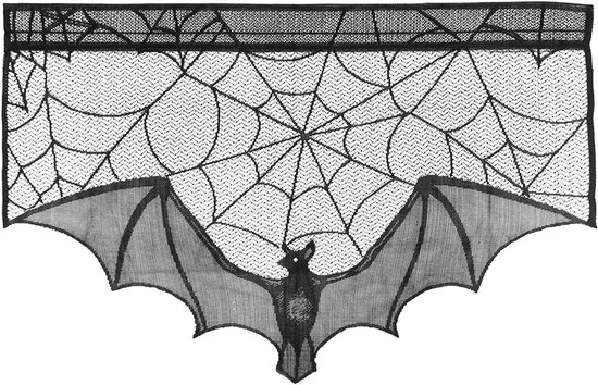 Halloween haard doek decor vleermuis spinnennet kant oven doek voor woonkamer open haard (zwart)