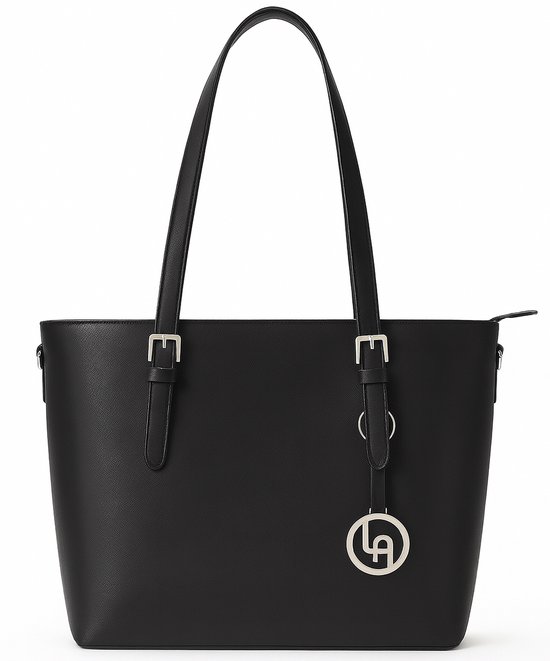 Milano Bags - Sac à main pour femme - Flora - shopper - convient pour A4 - avec bandoulière extra-longue - noir - Idéal comme sac d'école ou de travail.
