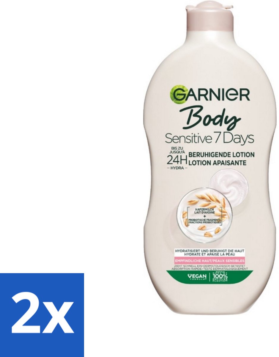 2 x Garnier - Body - Bodylotion - Sensitive 7 Days - Verzachtend - Havermelk & Probiotica - 400 ml - Lichaamslotion - Gevoelige Huid - Hydratatie - Havermelk - Probiotica