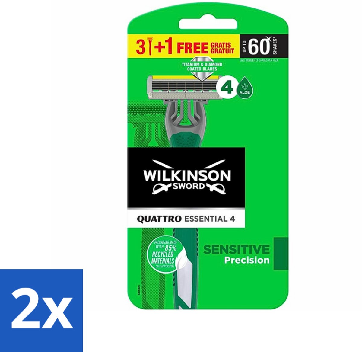 2 x Wilkinson - Wegwerpscheermesjes - Quattro Essential 4 - Strak Scheren - 4 mesjes - Wegwerpscheermesjes - Scheermes - Quattro Essential - Wilkinson Sword - Scheermesjes