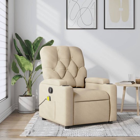 Fauteuil De Salon VidaXL Fauteuil De Massage Inclinable électrique Crème Similicuir 3204538