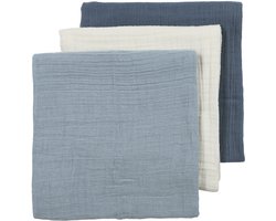 Meyco Baby Uni Pre-washed Hydrofiele doeken - Pre-washed Hydrofiel - Natural/Jeans Blue/Indigo - 70x70cm - 3-pack