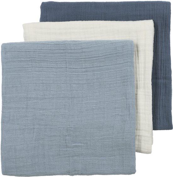 Langes en mousseline prélavées Meyco Bébé Uni - Mousseline prélavée - Natural / Blue Jeans / Indigo - 70 x 70 cm - Lot de 3