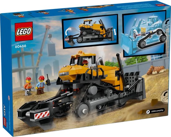 LEGO® City Gele Bulldozer, Bouwplaatsvoertuig - 60466