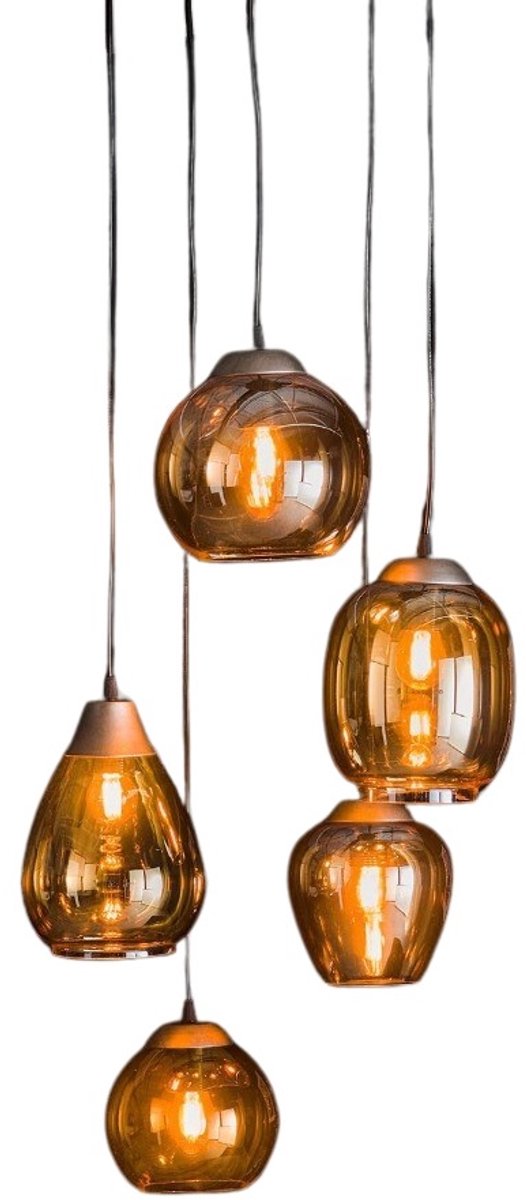 Fraaai - Elouise Hanglamp 5l Getrapt Mix Amber Glas