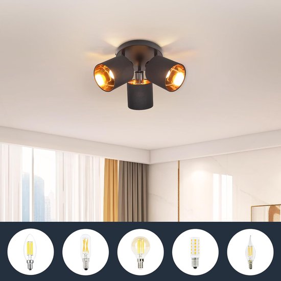 CBJKTX Plafondlamp woonkamer hout - vintage plafondlamp E14 slaapkamerlamp met stoffen lampenkap plafondspot voor keuken kinderkamer kantoor hal (zonder lamp) (1-lichts