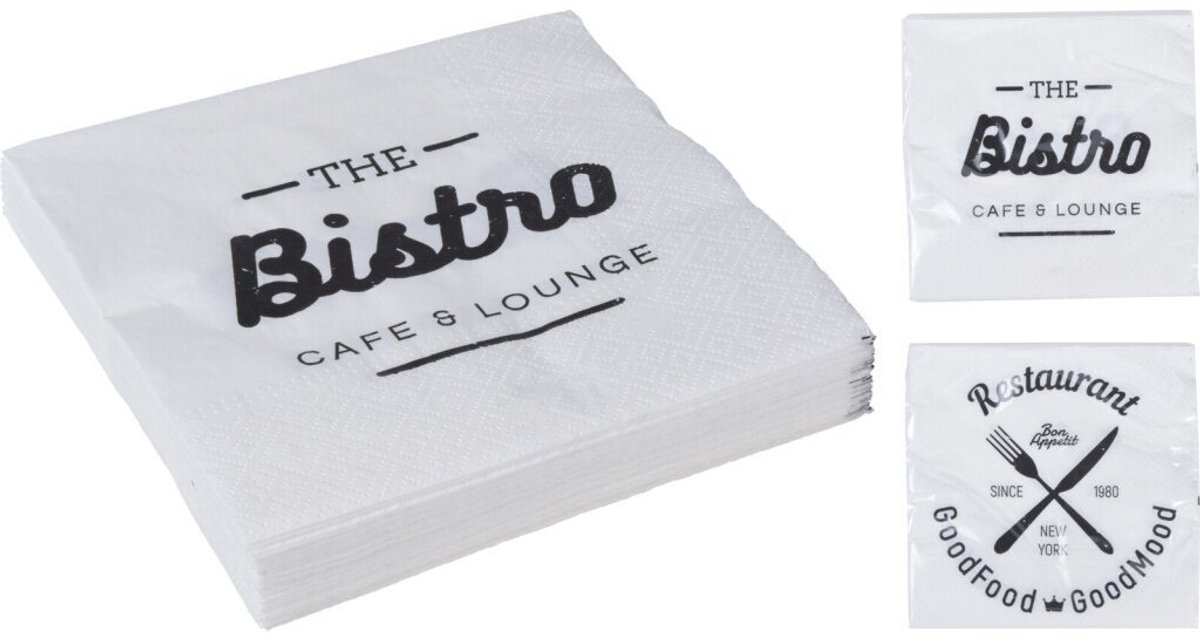 Servetten Bistro Design 20 Stuks Wit