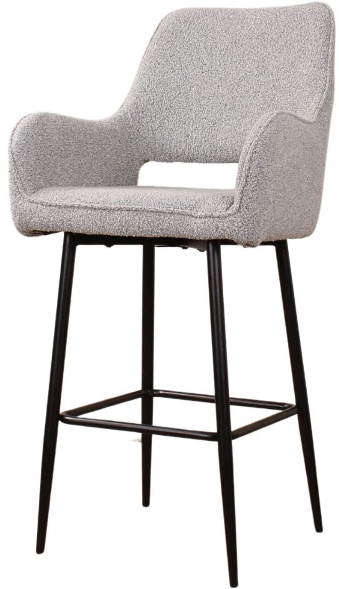 DS4U Lenon barkruk – barstoel met luxe boucle stof en trendy design - 65 cm - grijs