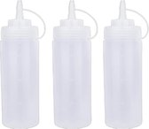 3 stuks - 360 ml - Knijpfles - doseerfles - sausflessen - Knijpfles voor garnering, saus of beslag - sausfles - Garneerfles - kunststof - wit - met Tuitdop - 6*6*20cm