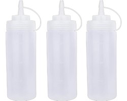 3 pièces - 360 ml - Bouteille souple - Bouteille doseuse - Bouteilles à sauce - Bouteille souple pour garniture, sauce ou pâte - Bouteille à sauce - Bouteille à garniture - Plastique - Blanc - Avec bouchon à bec verseur - 6*6*20cm