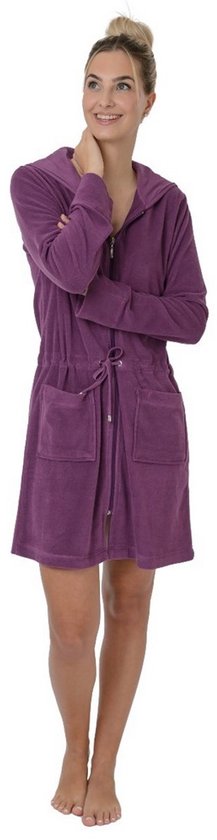 Peignoir zippé sauna - peignoir femme fin - peignoir femme avec fermeture éclair - modèle court avec capuche - sauna - léger - violet - taille |M