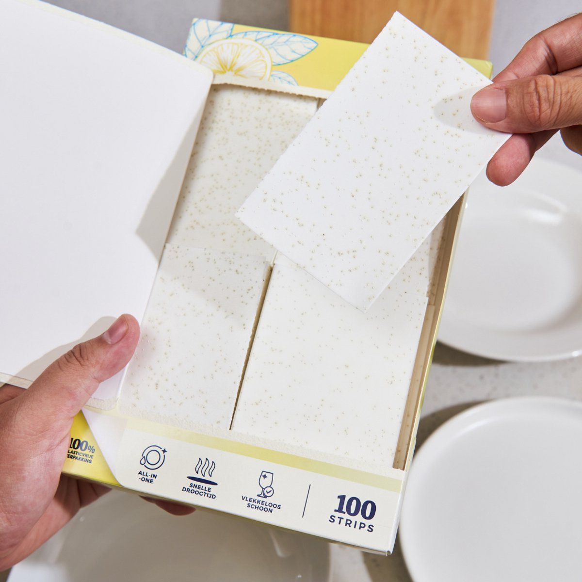 Pure Laundry Club Vaatwasstrips - 100 Strips - Citroenfris - Milieuvriendelijk & 100% Plasticvrij - Zonder Fosfaten, Chloor & Microplastics - Vaatwastabletten Alternatief - Wasstrips Vaatwasser — afbeelding 3