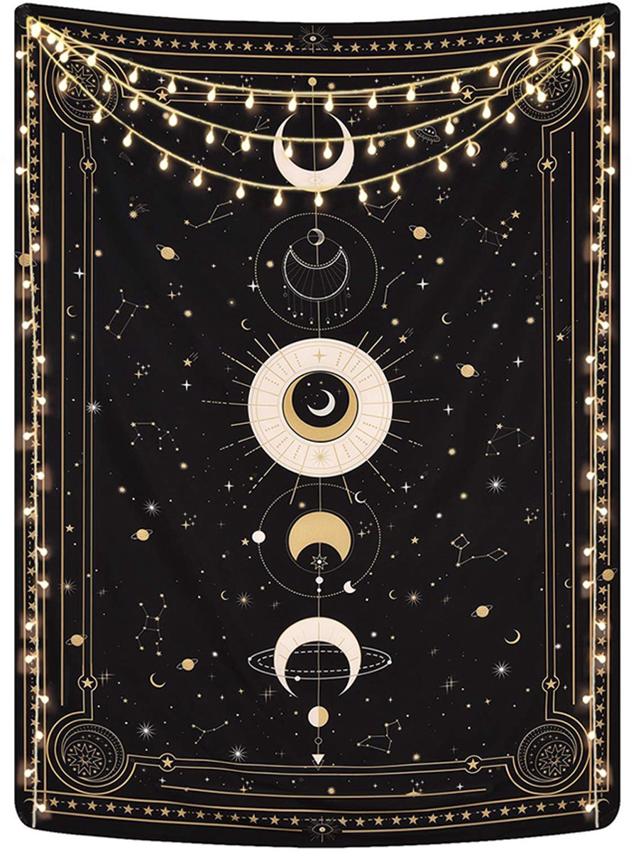 whiqutey Tarot Wandtapijt - Poëtische Vintage Wanddecoratie - Wandtapijt Zwart