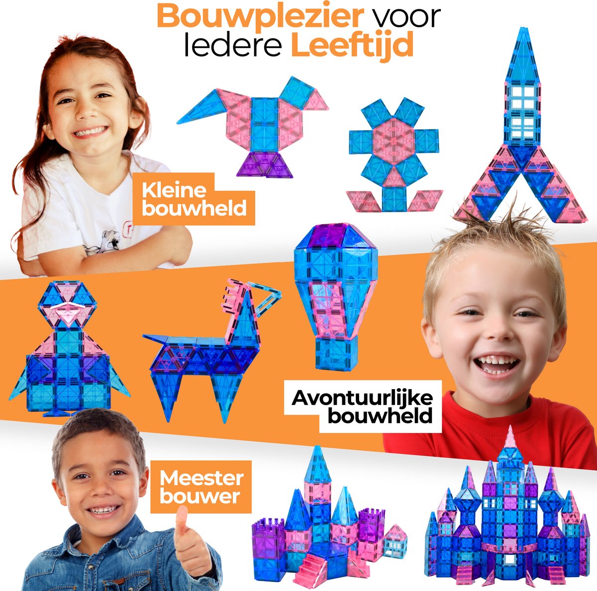 Magna Minds - Magnetic Tiles - Ice prince/princess - Magnetisch Speelgoed - 101 stuks - Constructie speelgoed - Magnetische tegels - Montessori speelgoed - Magnetic toys - Magnetische bouwstenen - Speelgoed Kinderen — afbeelding 3