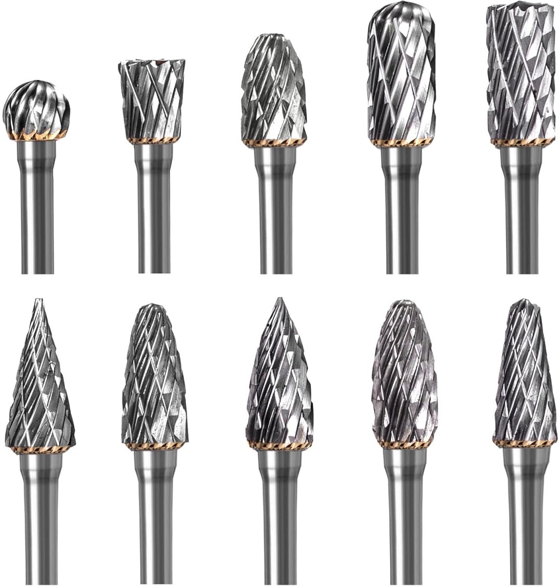 TOVBMUP Set hardmetalen boormachines - 10 stuks - Roterende snijmessen van wolfraamcarbide - Schachtdiameter 3 mm - Geschikt voor het zagen, boren en polijsten van metaal