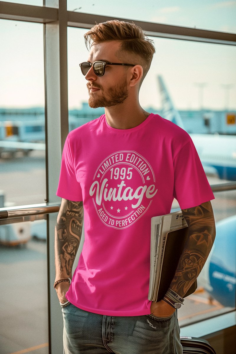 1995 Jaar Roze T-shirt Heren - Maat L - Aged Vintage - Verjaardag Cadeau Mannen - Limited Edition